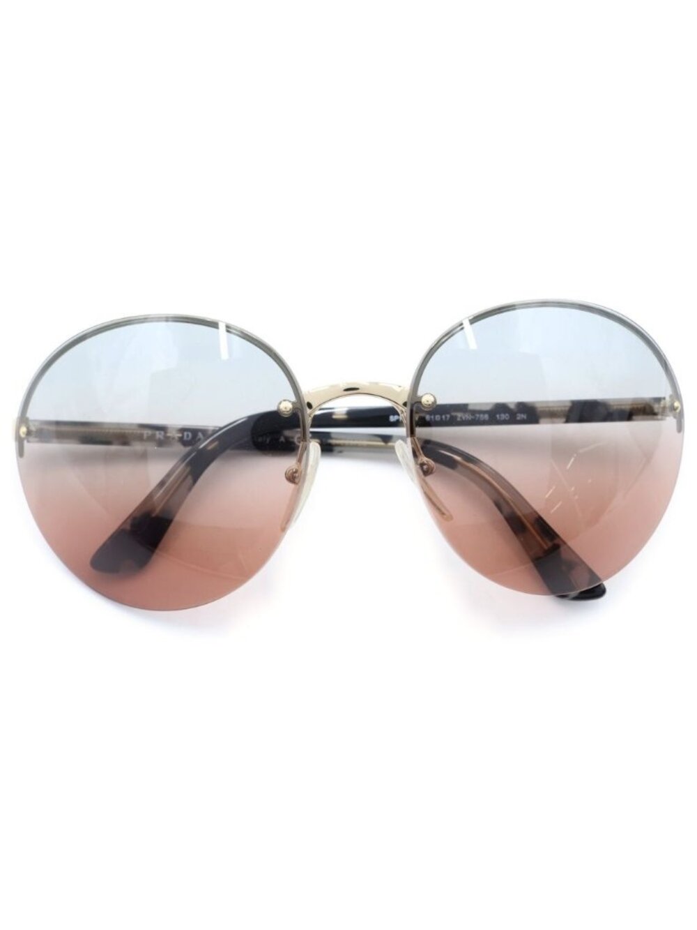 Prada Round Sunglasses Eyewear Pink Light Blue Gradient Lens Gold Frame